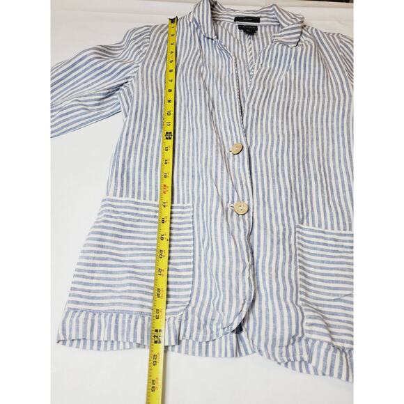 Tahari Womens Large Striped Two-Button Linen Blazer Jacket‎ White Blue Beach - Picture 7 of 8